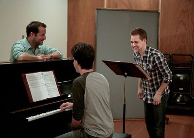 Director Rob Ashford, Composer/Lyricist Jason Robert Brown and T.R. Knight Photo